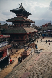 This temple of Bhairav- the ferocious form of Shiva- was first built by Jagat Jyoti Malla as a one storied temple and later king Bhupatindra Malla added two more stories to it in 1718 AD. The legend says that Vishwanath, a manifestation of Shiva, once visited Bhaktapur to observe Bisket Jatra and when the locals recognize him they beheaded him in order to retain him permanently in the temple.